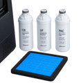 AERstream GW Pro replacement filter set — CB carbon block, UF ultrafiltration membrane, PAC post-carbon filter, and air filter pad