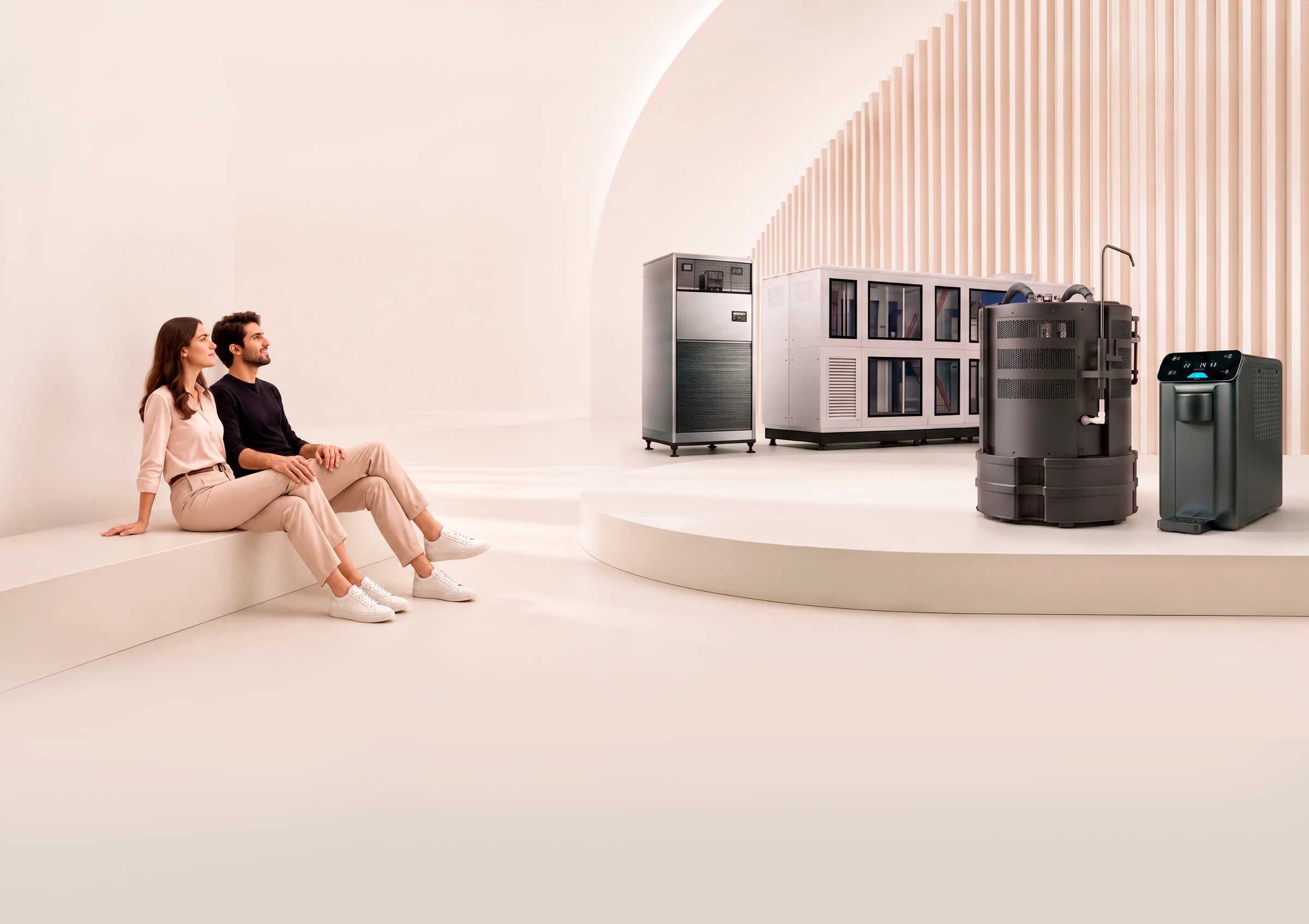 The AERstream GW Pro, GW20 and M4.0K systems together in a warm architectural setting.