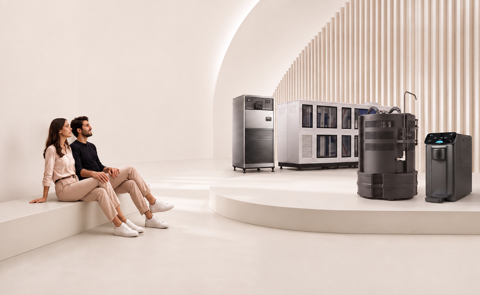 The AERstream GW Pro, GW20 and M4.0K systems together in a warm architectural setting.